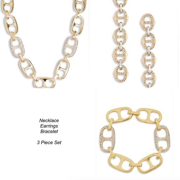 Aqua Elegant Gold and SilverThree Pieces Necklace Set
